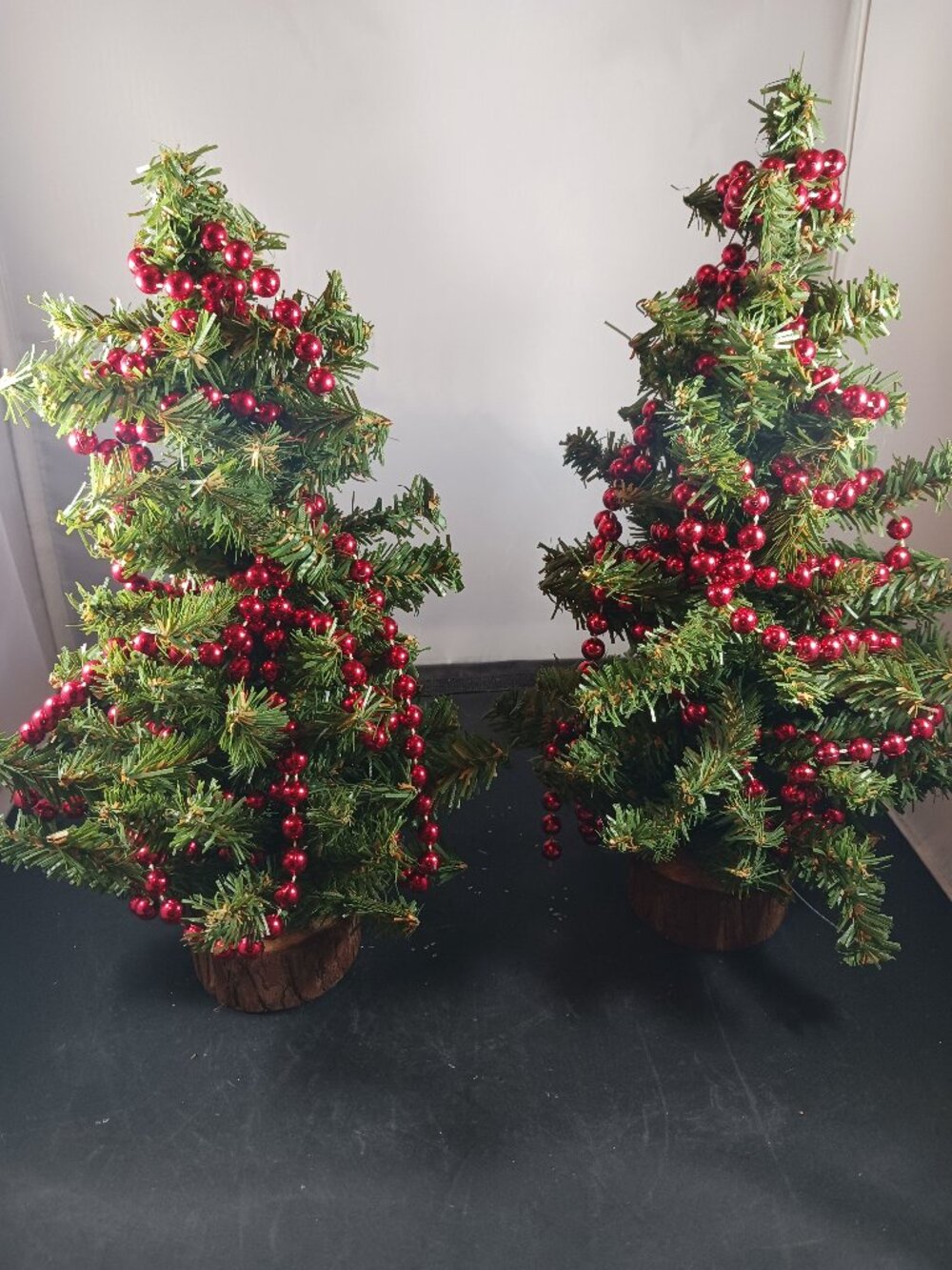 2 Faux Pine Mini Christmas Tree Tabletop 11in Tall